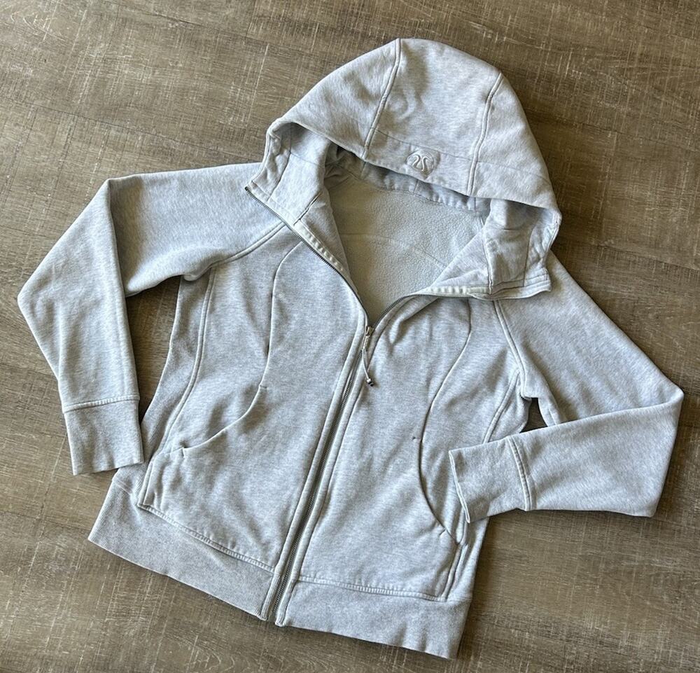 Lululemon Scuba Hoodie Size 12 Heather Gray Full Zip W4AWNS Thumbholes